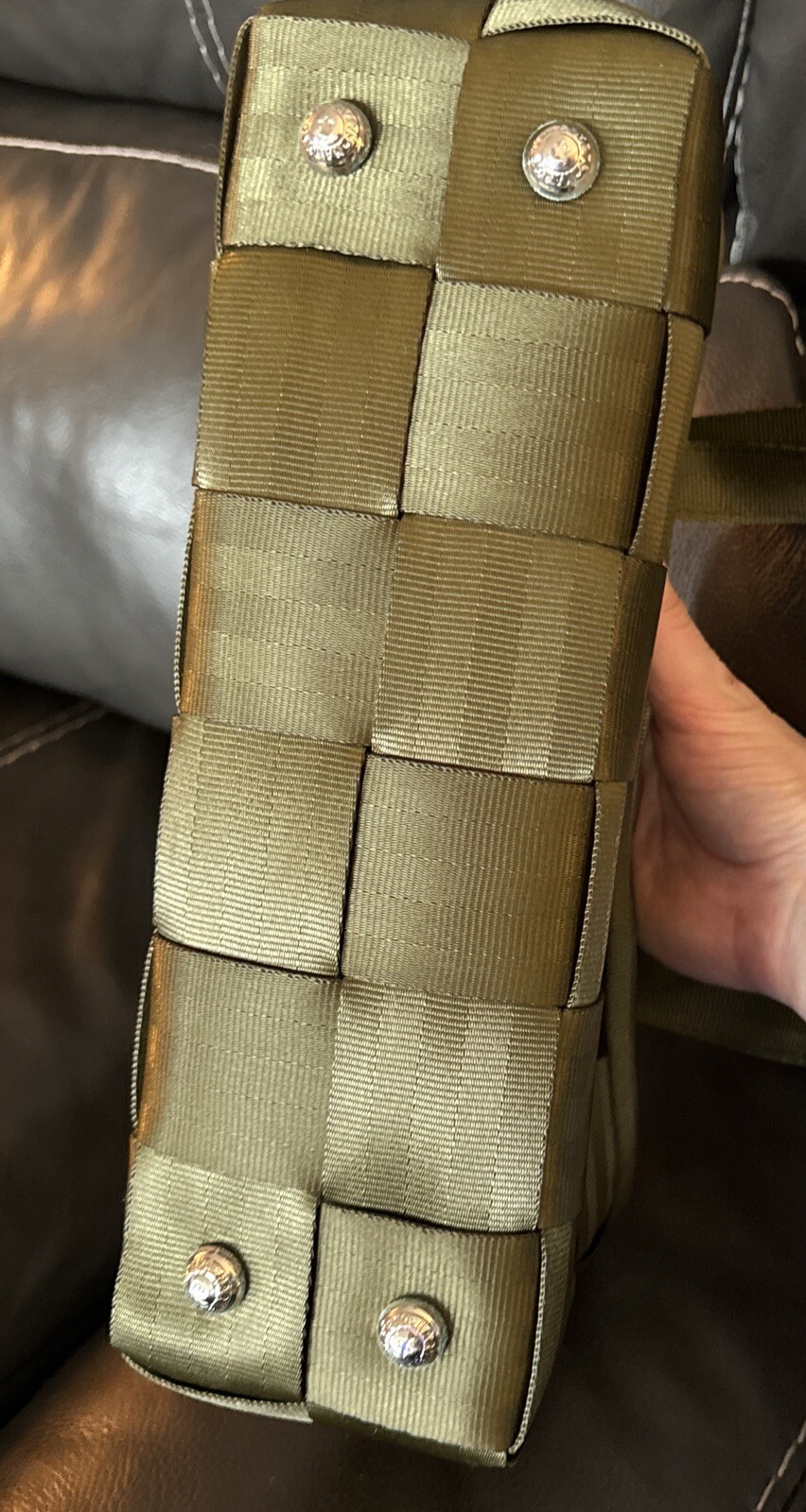 Harveys Original Seatbelt Bag Satchel Handbag Olive Green Army Rectangle EUC