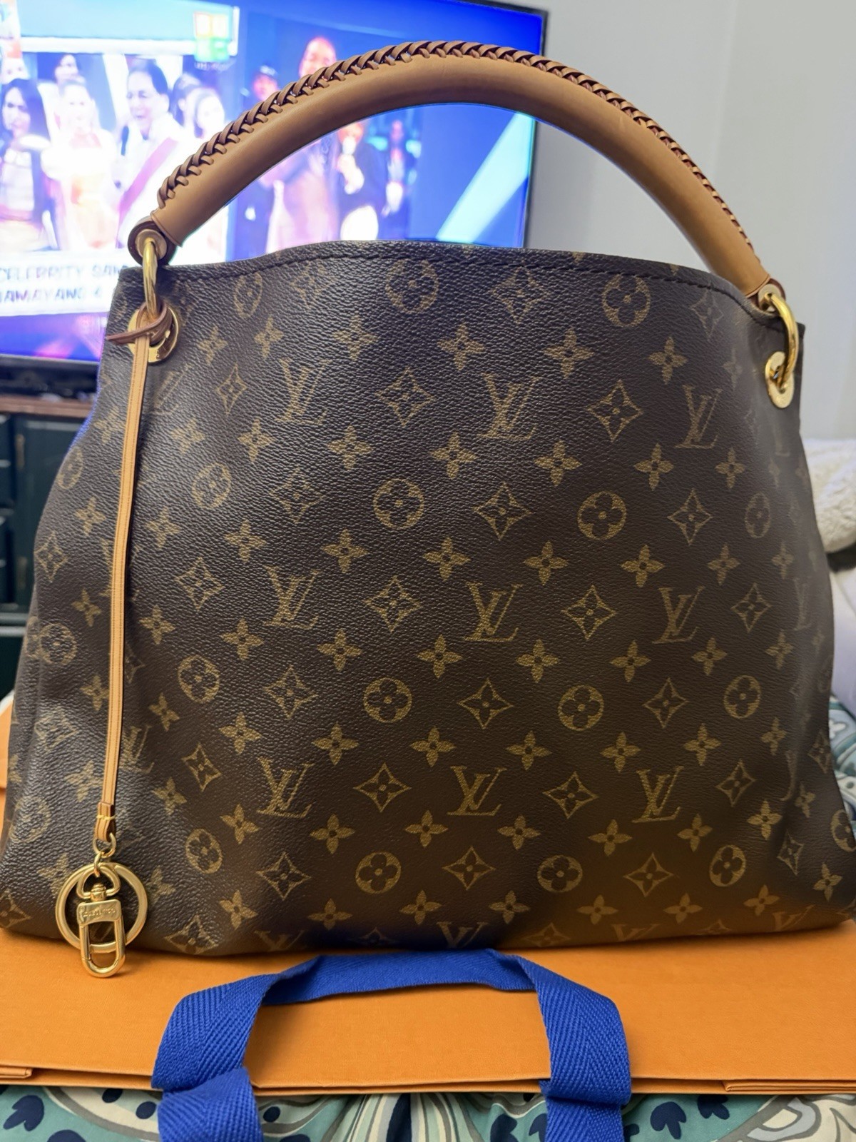 Louis Vuitton Artsy Monogram Top Handle Bag Brown Beige Gold Hardware