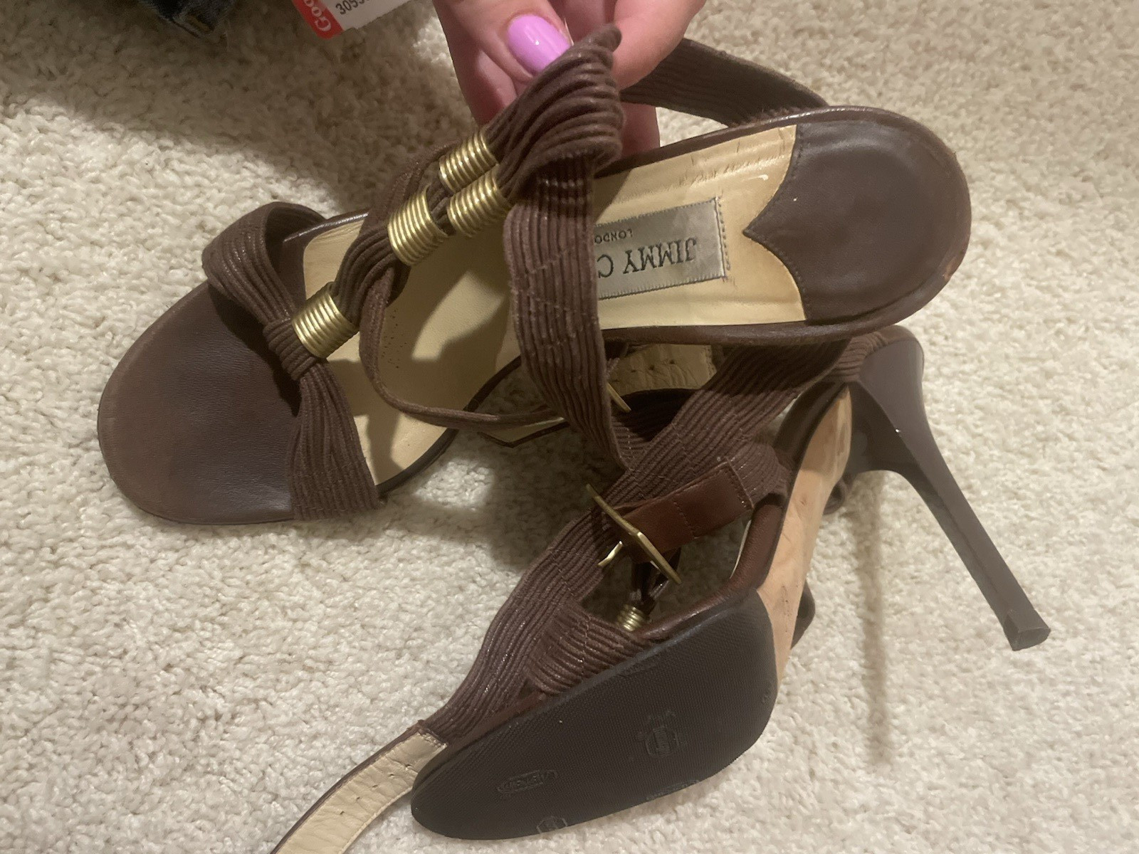 Jimmy Choo Women’s Brown Leather Strappy Ankle Strap Open Toe Stiletto 7.5