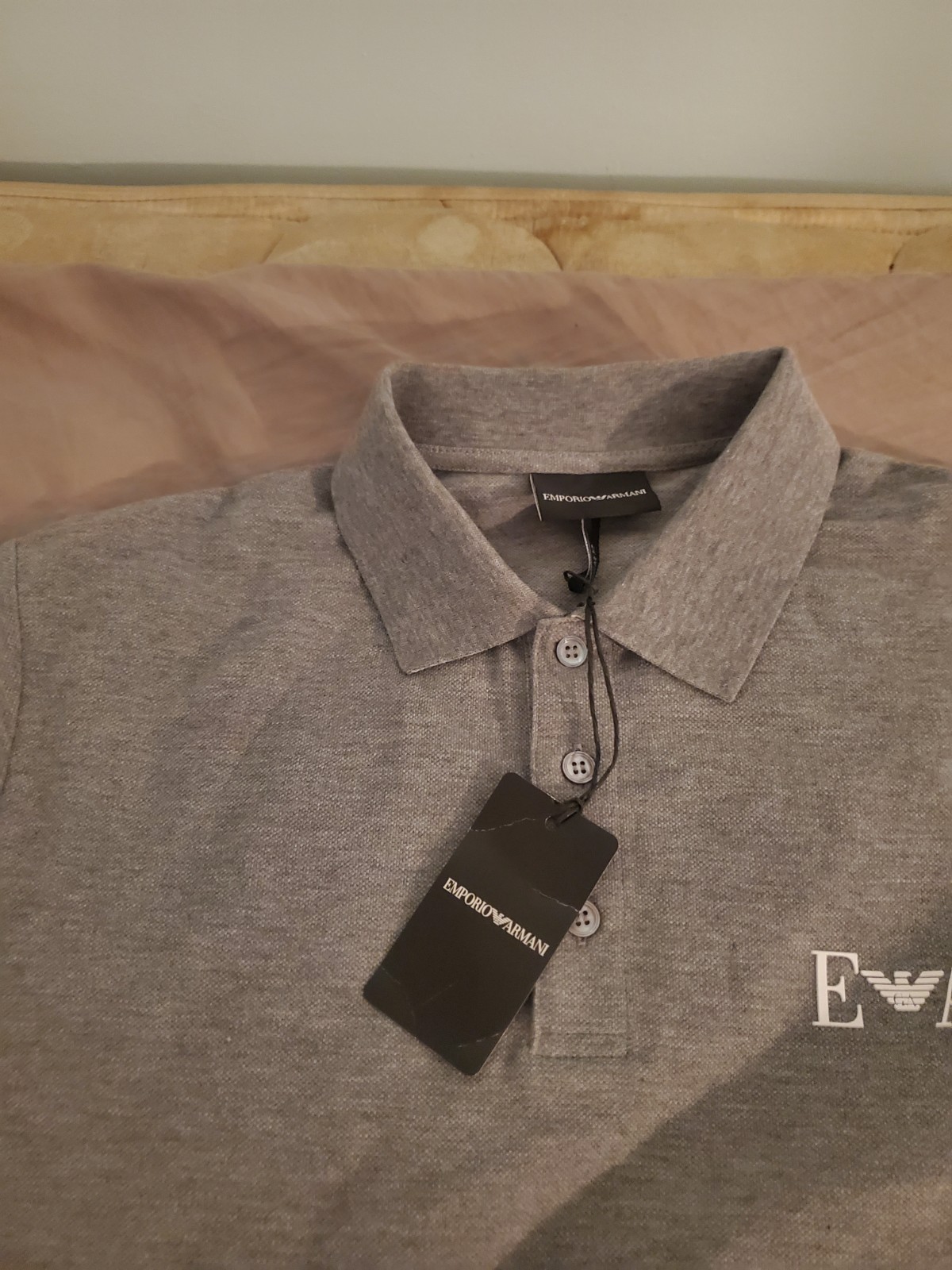 Emporio Armani Mens Medium Gray Short Sleeve Polo