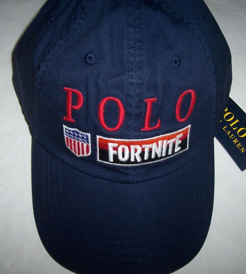 NWT Polo Ralph Lauren Navy Blue/Red FORTNITE LOGO Men’s Ball Cap Hat WHITE Pony