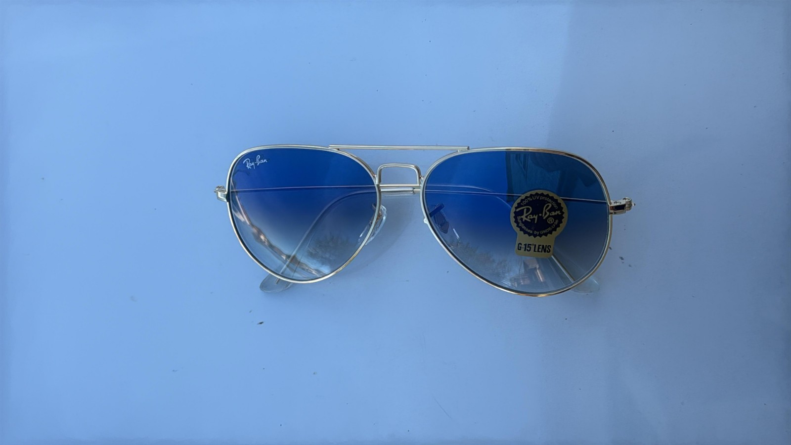 Ray-Ban Sunglasses RB3025 Aviator Gradient Gold Frame Light Blue Lenses 58mm
