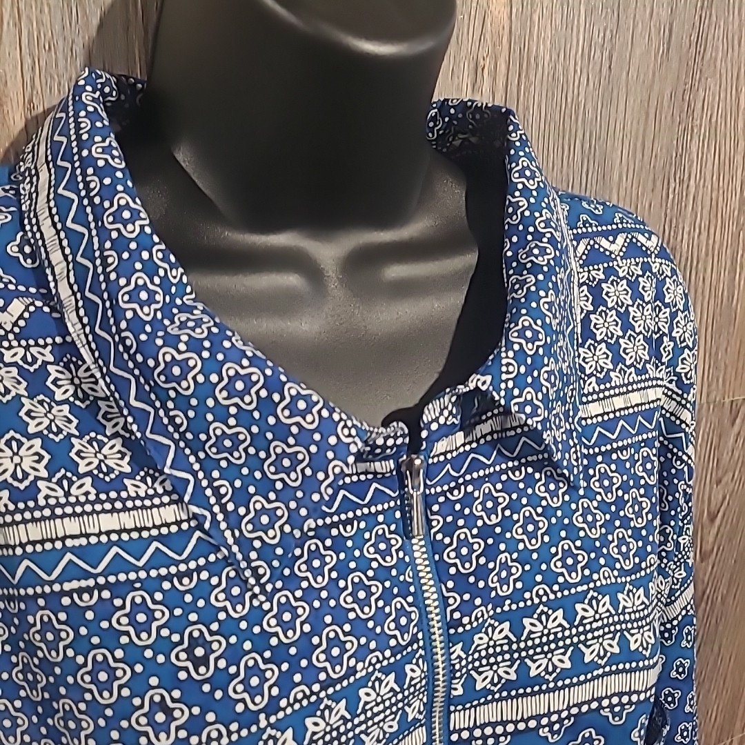 Catherines 1/2 Zip Blue Geometric Blouse Top Plus Size 4X Western Lightweight