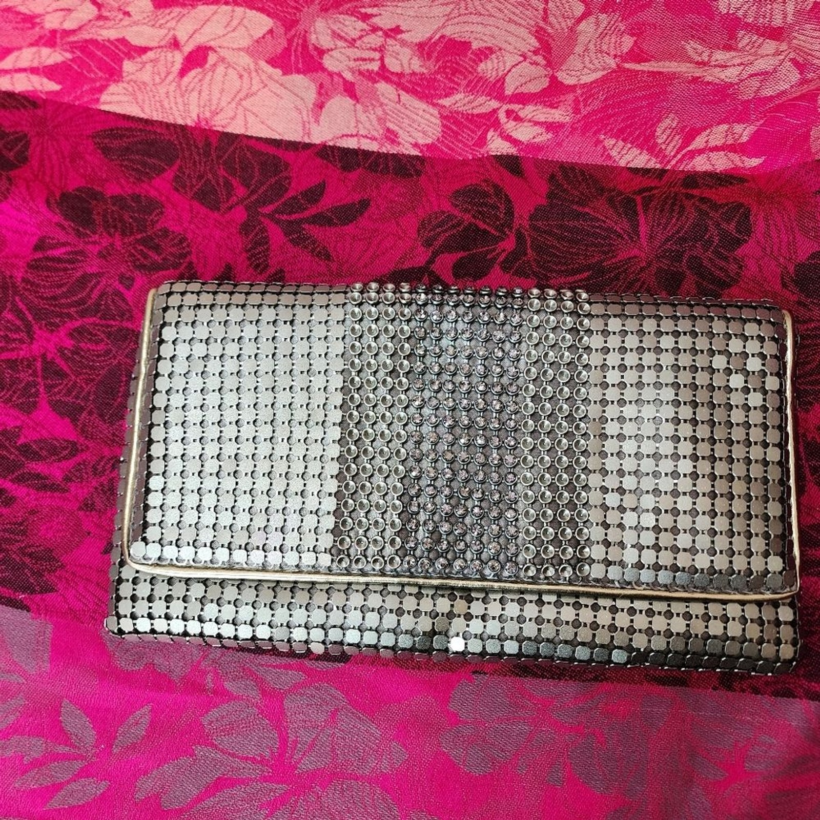 Pewter Metal Bling Chain Mail Clutch With Chain Strap.