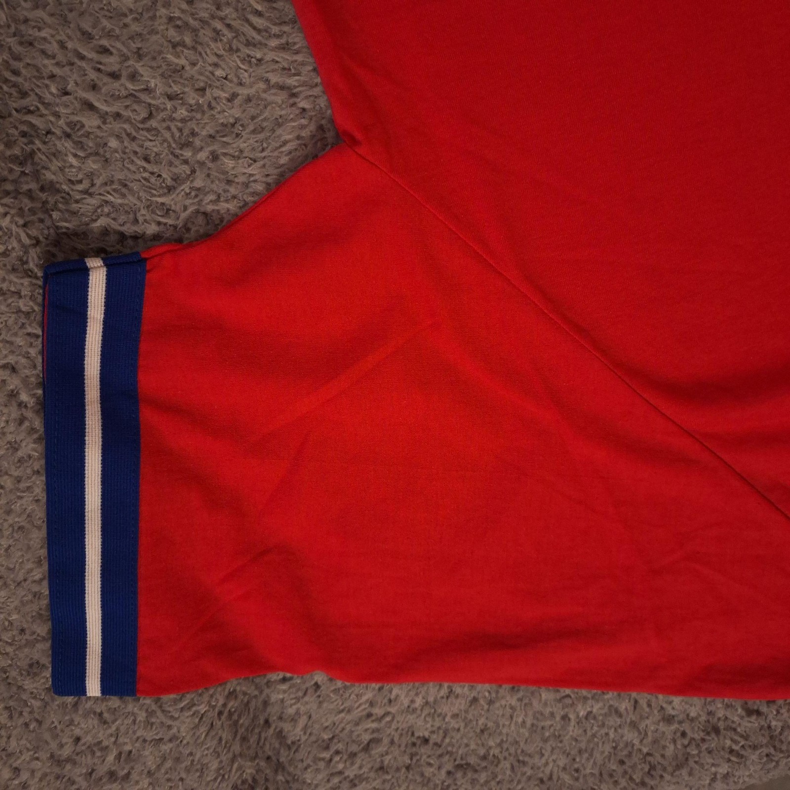 80s Rawlings Shirt Mens Large Red Ringer V Neck Raglan Short Sleeve Baseball