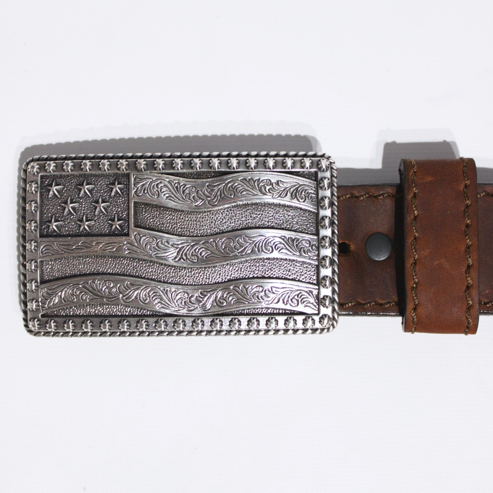 Justin USA American Flag Brown Leather Western Belt Men Size 36 (45″ x 1.5″)