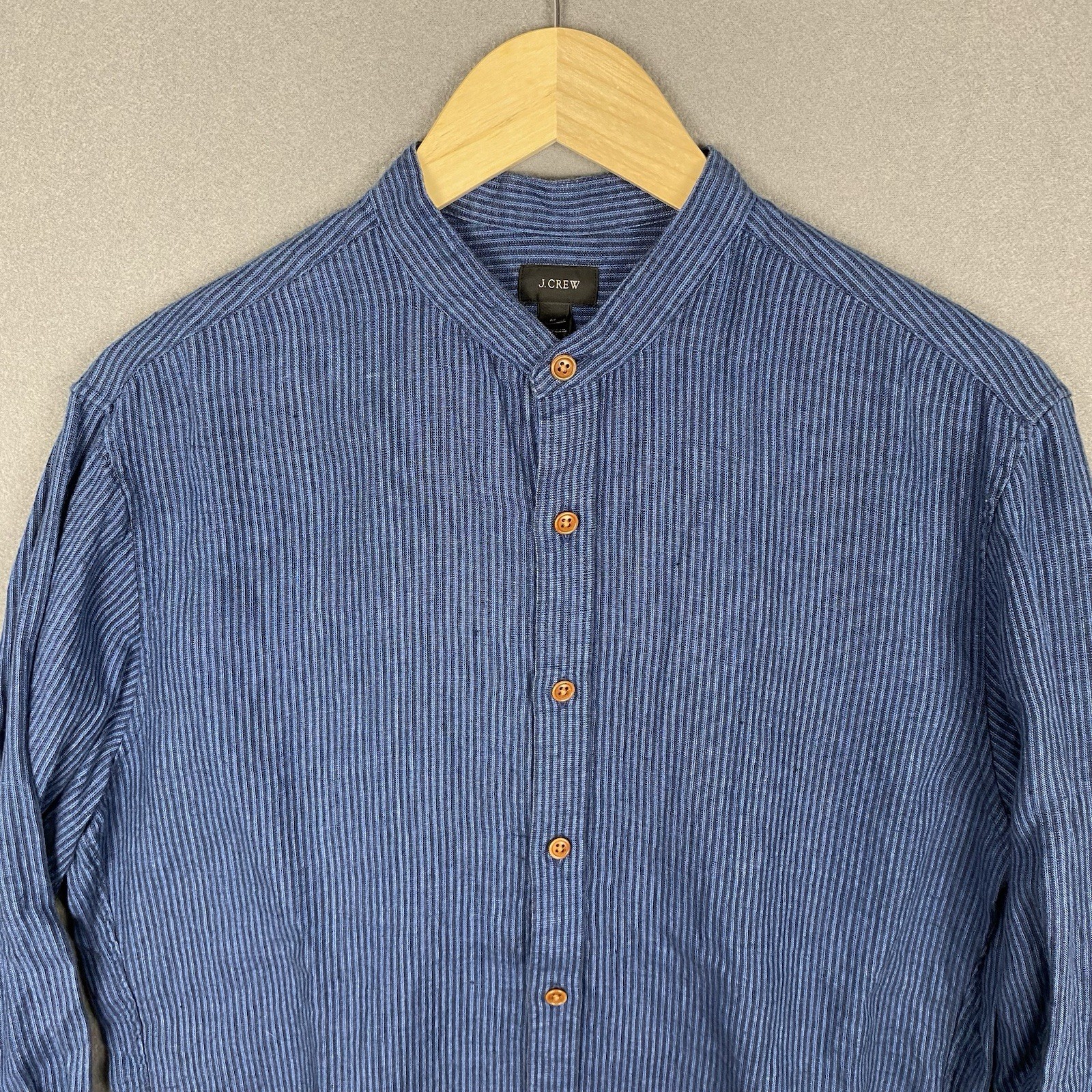 J Crew Shirt Mens Medium Baird McNutt Irish Linen Band Collar Long Sleeve Navy