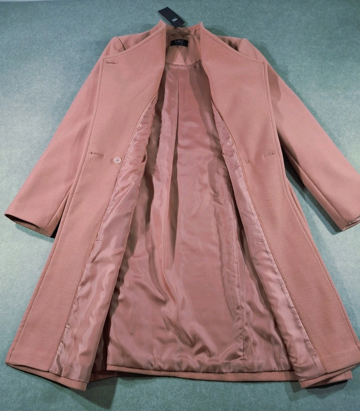 M&S Collection Car Coat Long Womens UK14 Pink Terracotta Button Casual BNWT