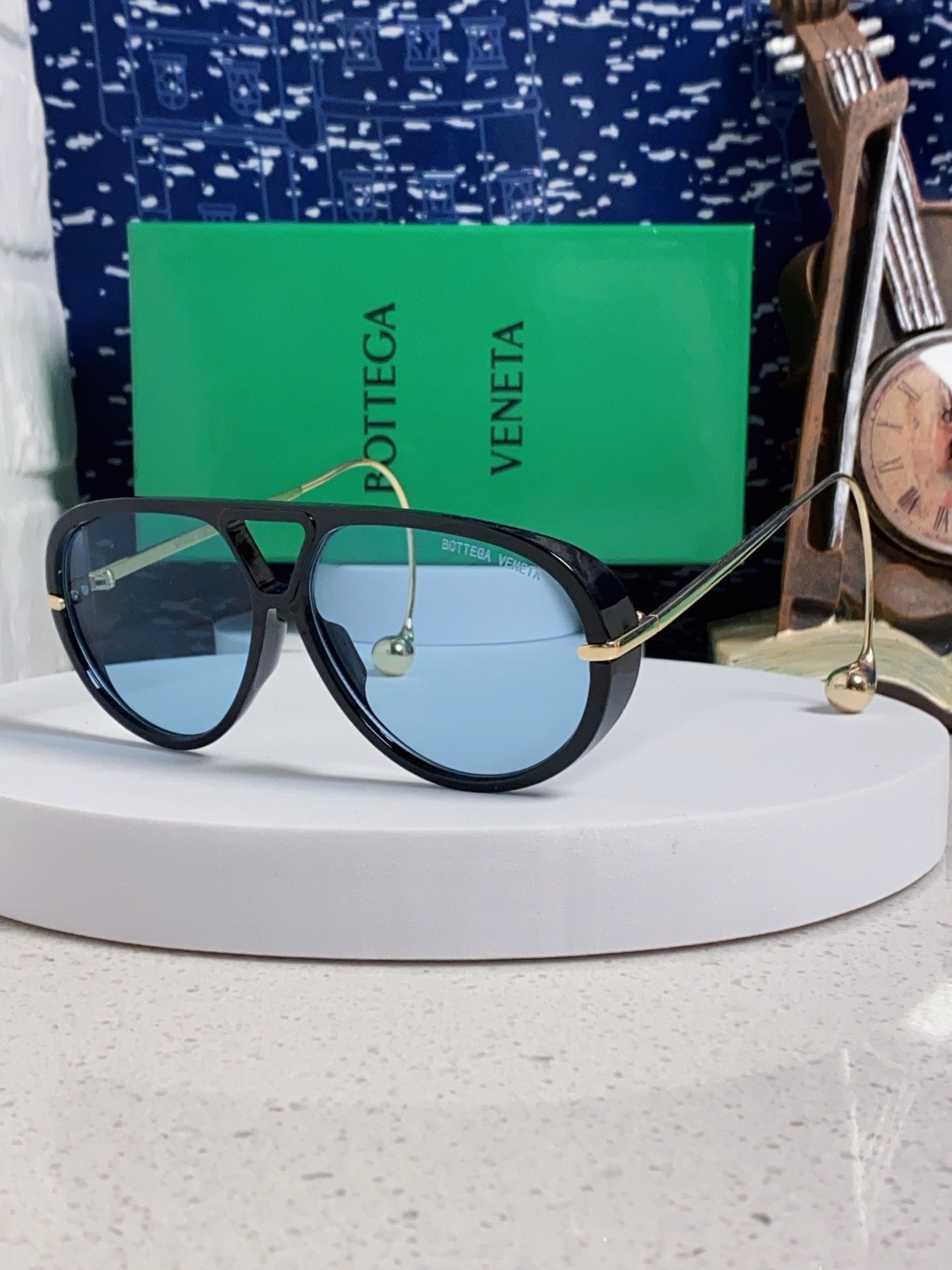 Bottega Veneta BV1273S Sunglasses Black Frames Blue Lenses 63-12-175
