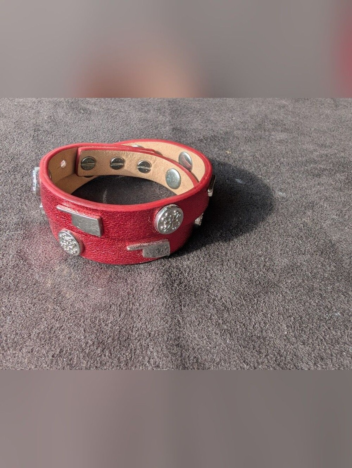 Rustic Cuff Oklahoma Red Crystal Beaded and Leather Wrap Stud Bracelet Set