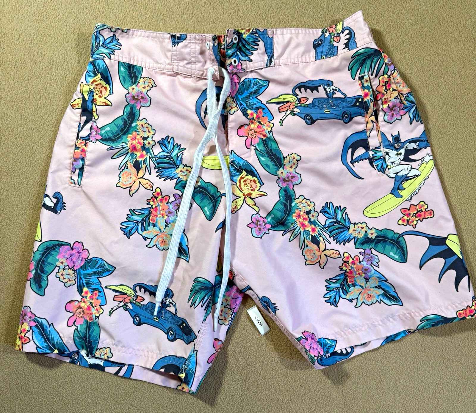 Batman Men’s Pink Floral Board Shorts Swim Trunks Lined Pockets M