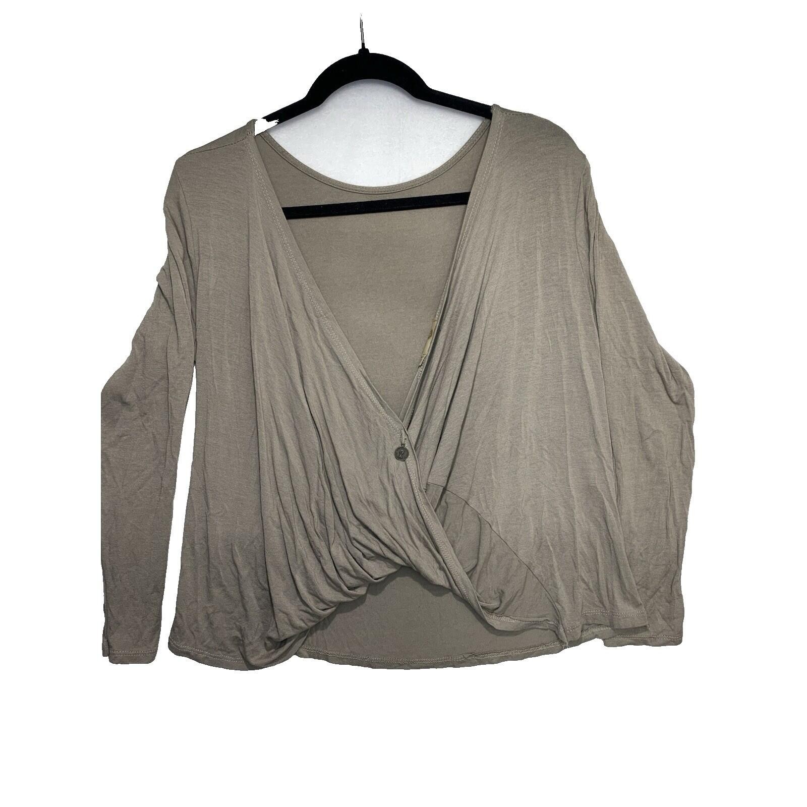 Planet Moda Wrap Top Womens Medium Taupe Brown LongSleeve Surplice Made In Italy