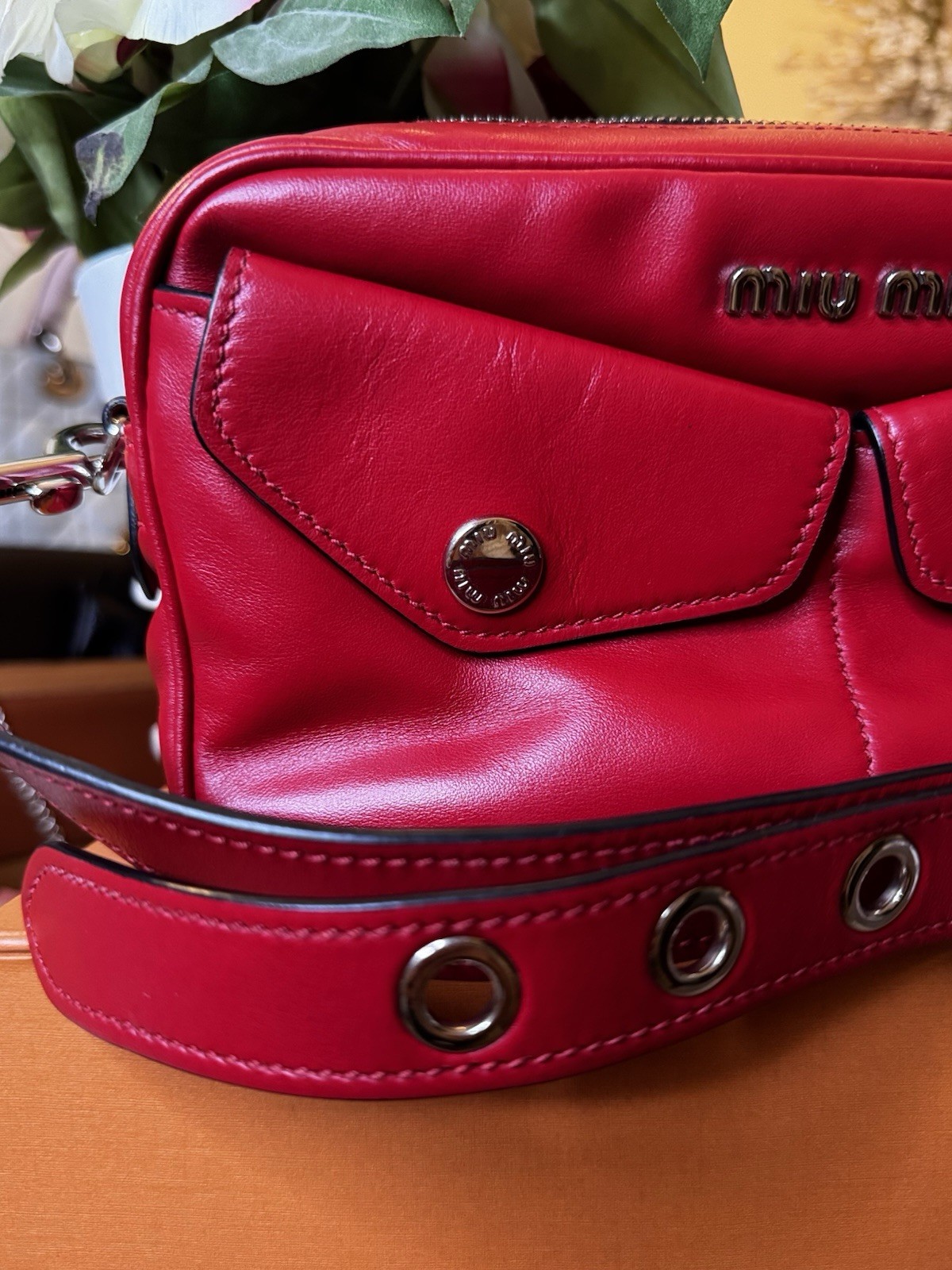 Miu Miu Lambskin Shoulder Bag Red
