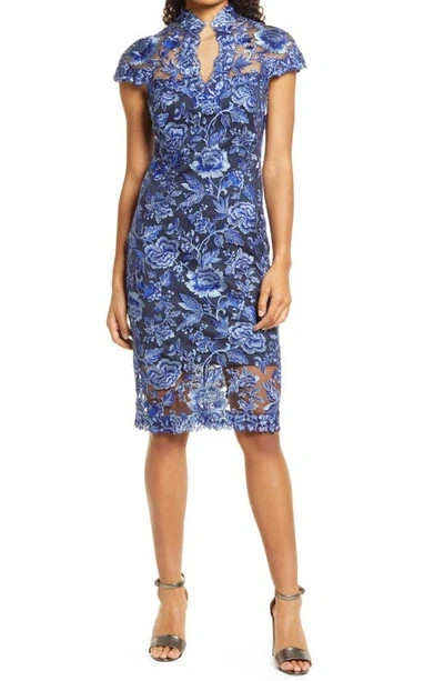 NWT TADASHI SHOJI Ankur in Blue Violet Navy Floral Embroidered Sheath Dress 10