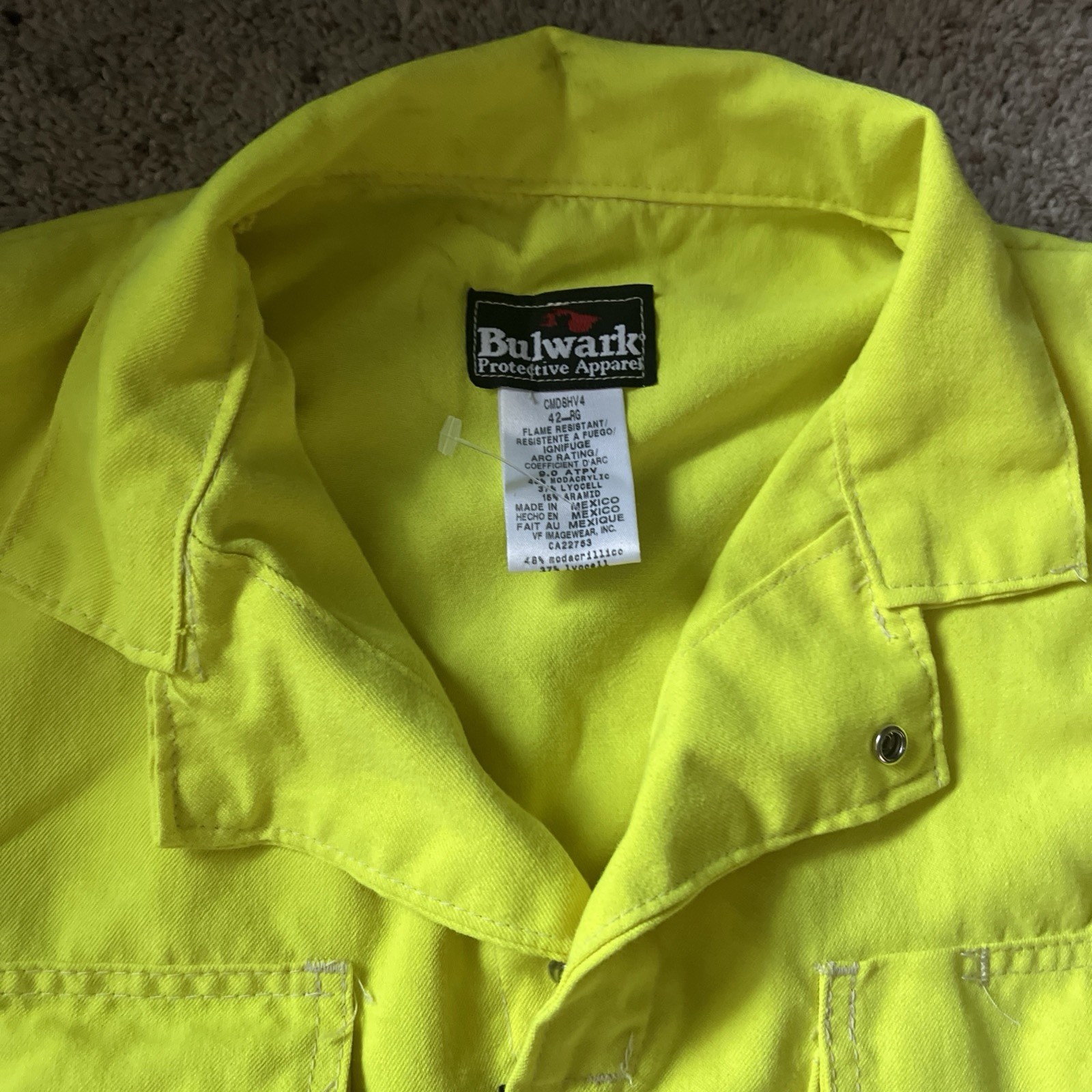 Bulwark Protective Apparel FR CAT 2/2112 Neon Yellow Safety Coverall Size 42