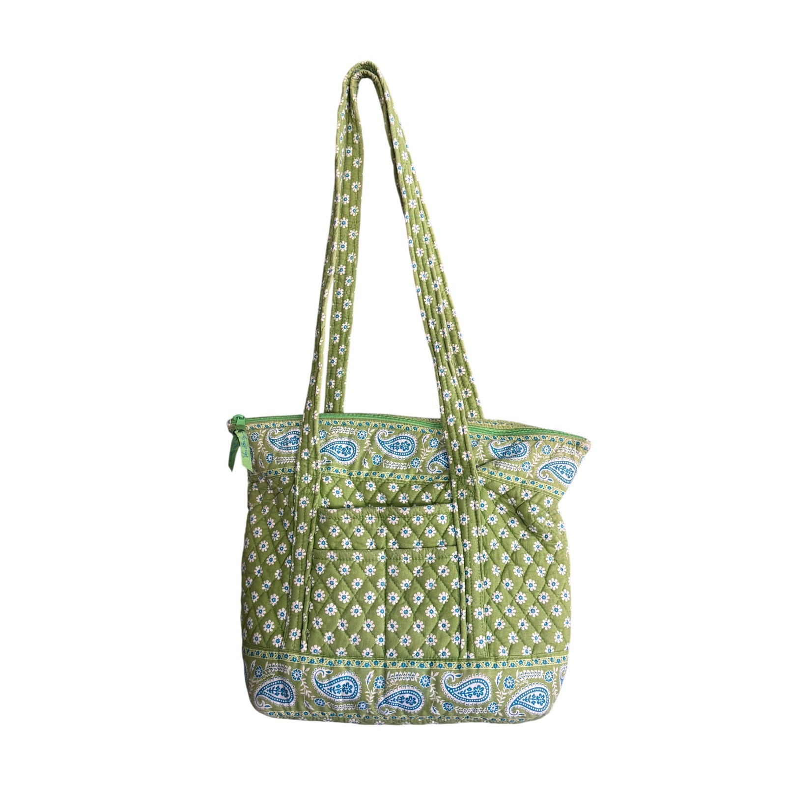 Vera Bradley Apple Green Daisy Paisley Quilted Tote Shoulder Bag Made in USA