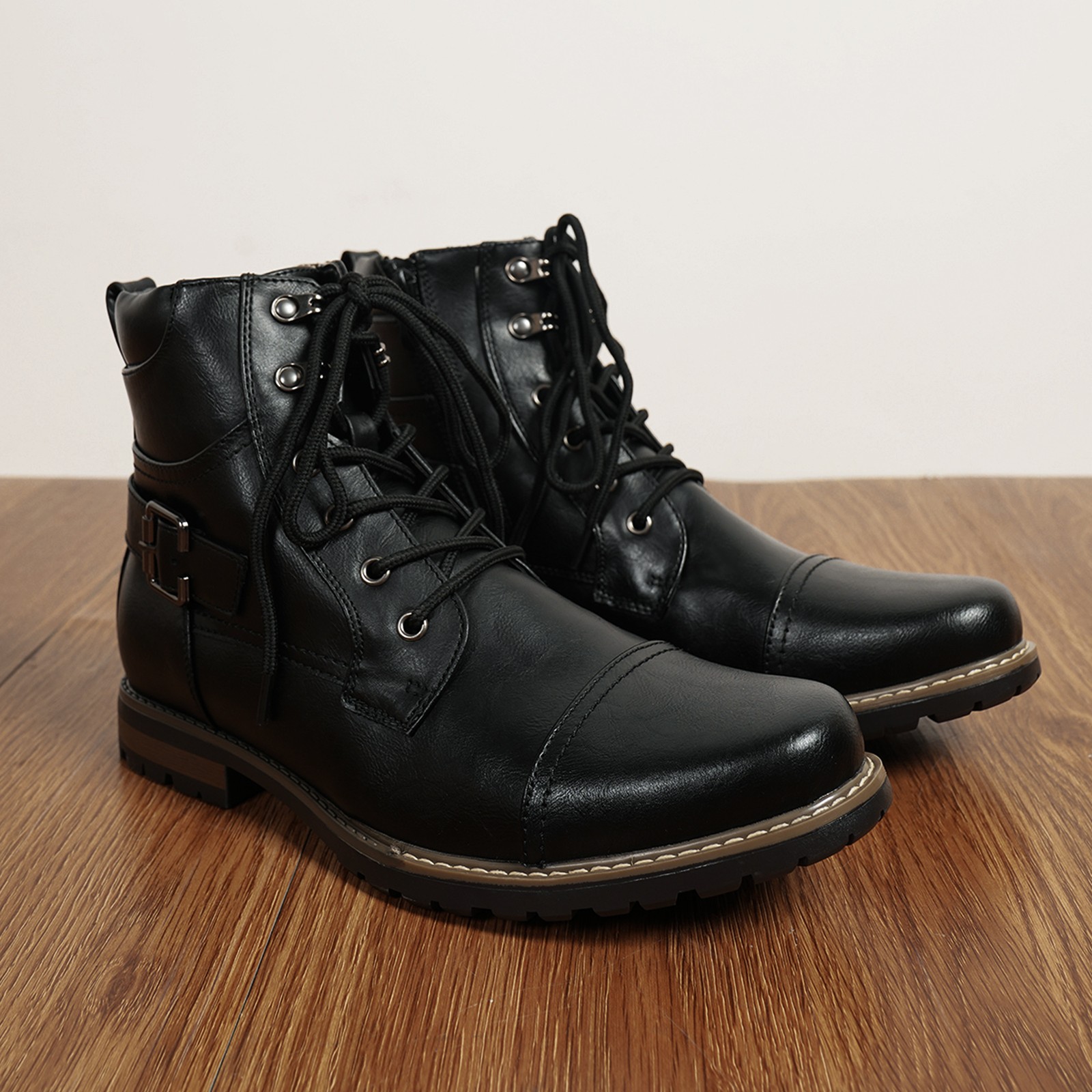 Men Flexible Motorcycle Combat Riding Ankle Leather Boots Size Black 6.5-15