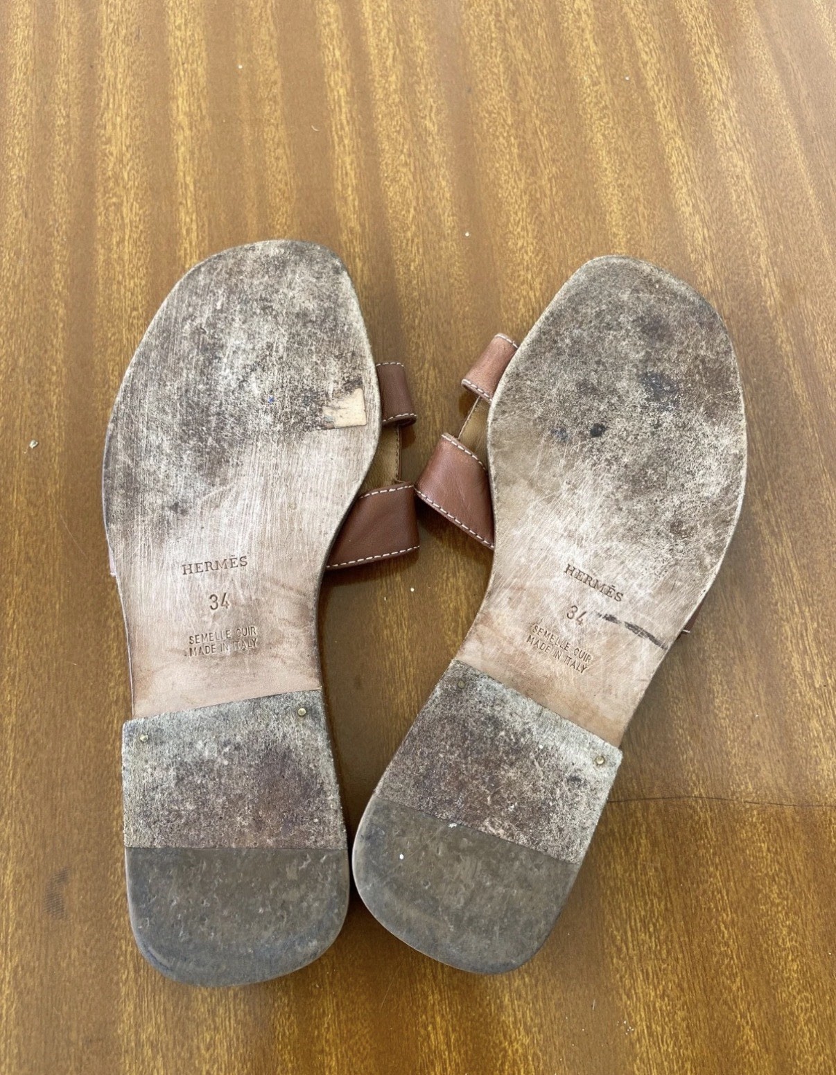 Hermes Oran Leather Sandals 34