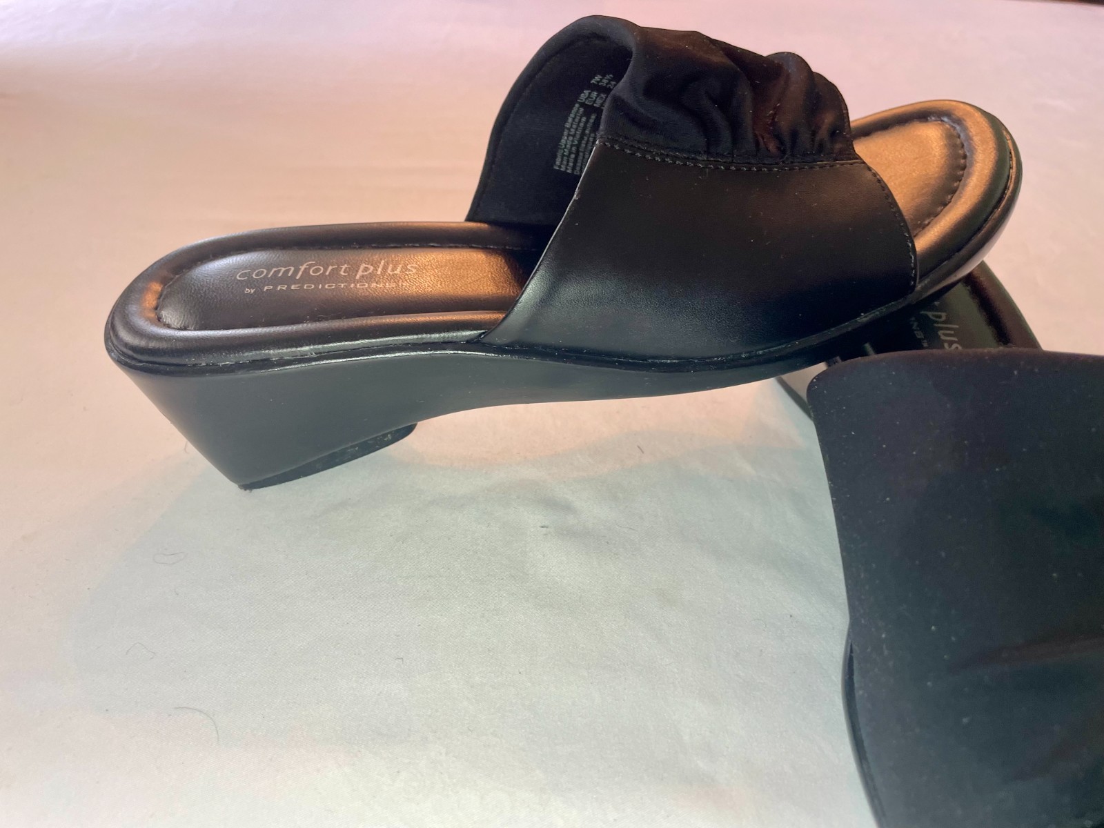 Comfort Plus by Predictions-Black Stretch Fabric/Wedge Heel Slip On-sz.7W