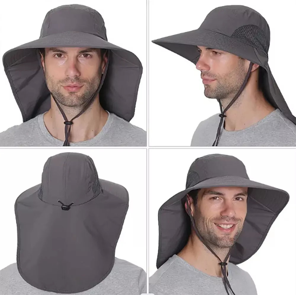 Wide Brim Sun Hat with Neck Flap UV Protection Hiking Fishing Cap for Men Women