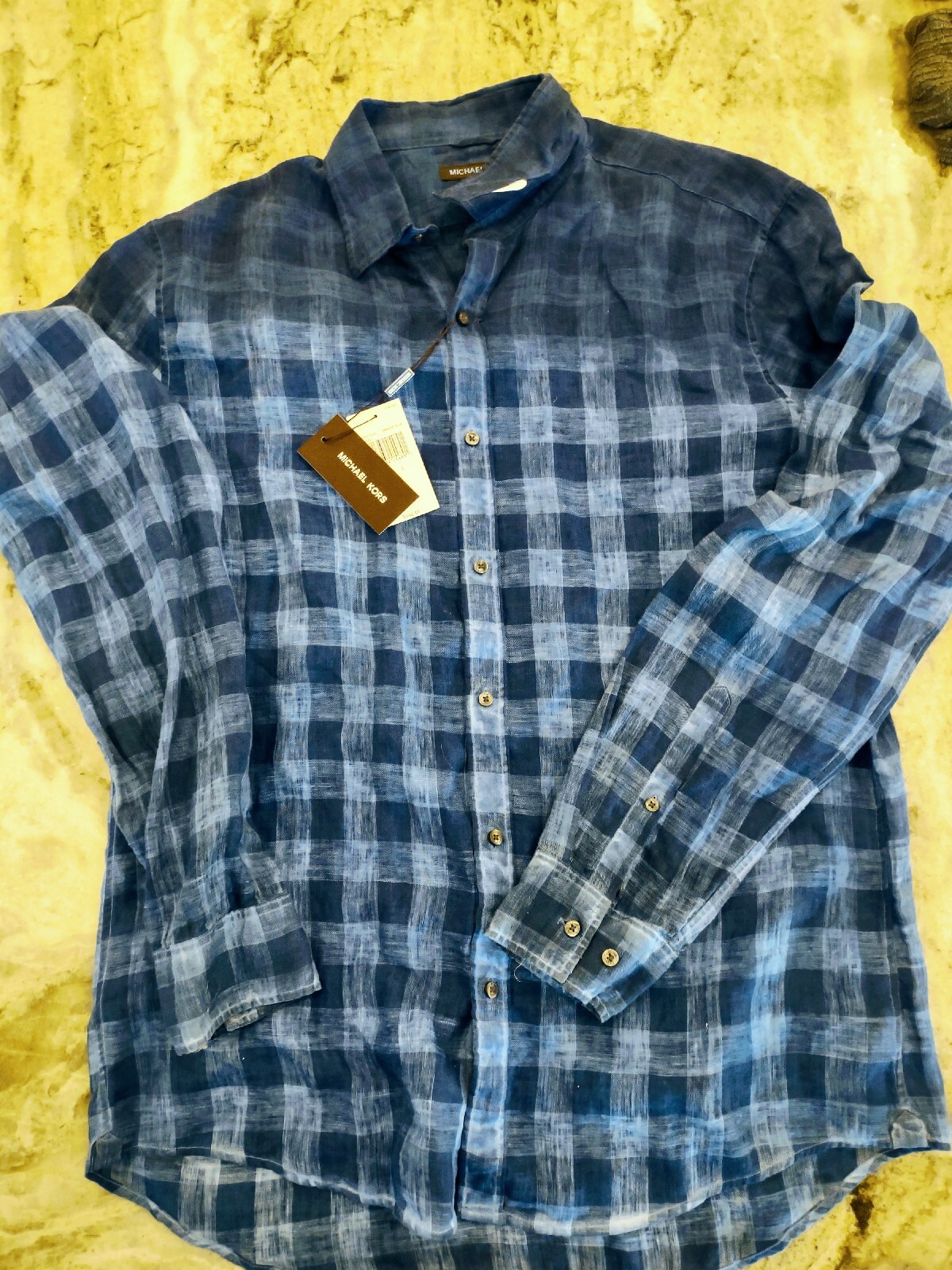 Michael Kors NWT $148 Marine Blue Slim Fit Button Up Long Sleeve Mens Shirt L