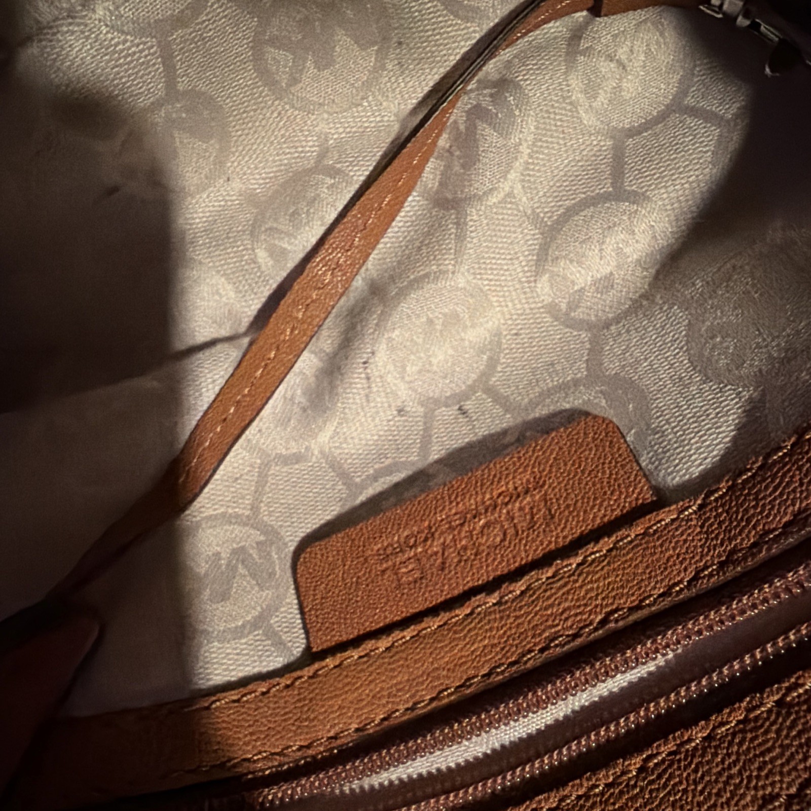 Michael Kors Brown Pebbled Satchel Turn Lock Silver Hardware Double Handles Key
