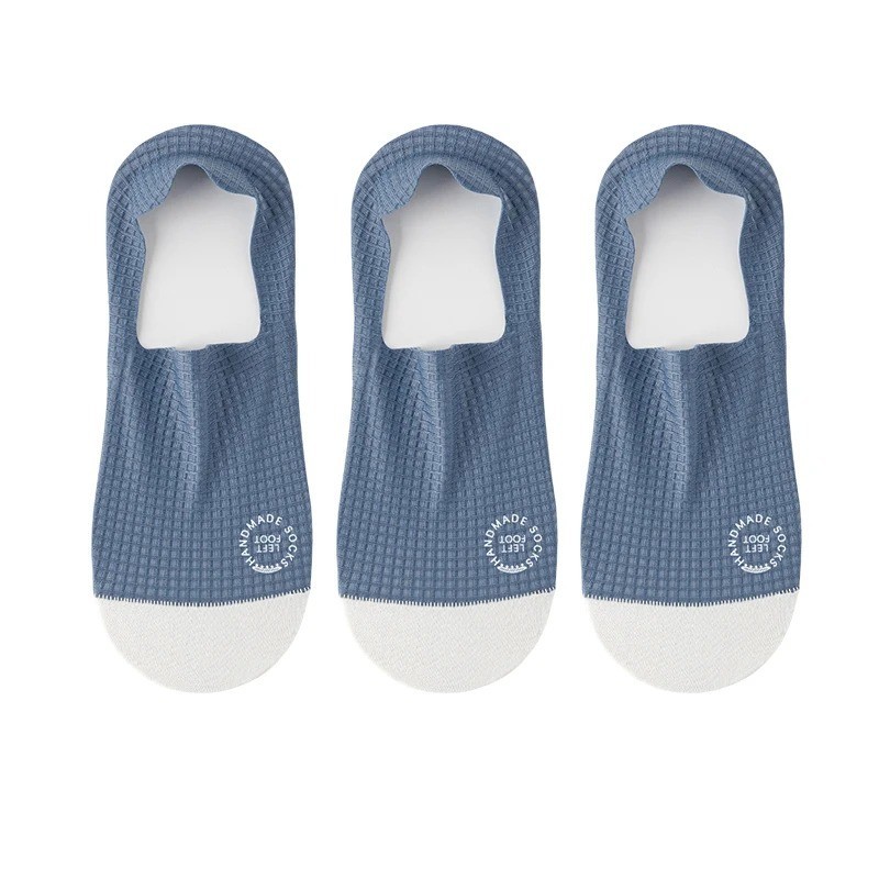 3Pairs Men Invisible Socks No Show Thin Breathable Waffle Boat Low Cut Mesh Sox
