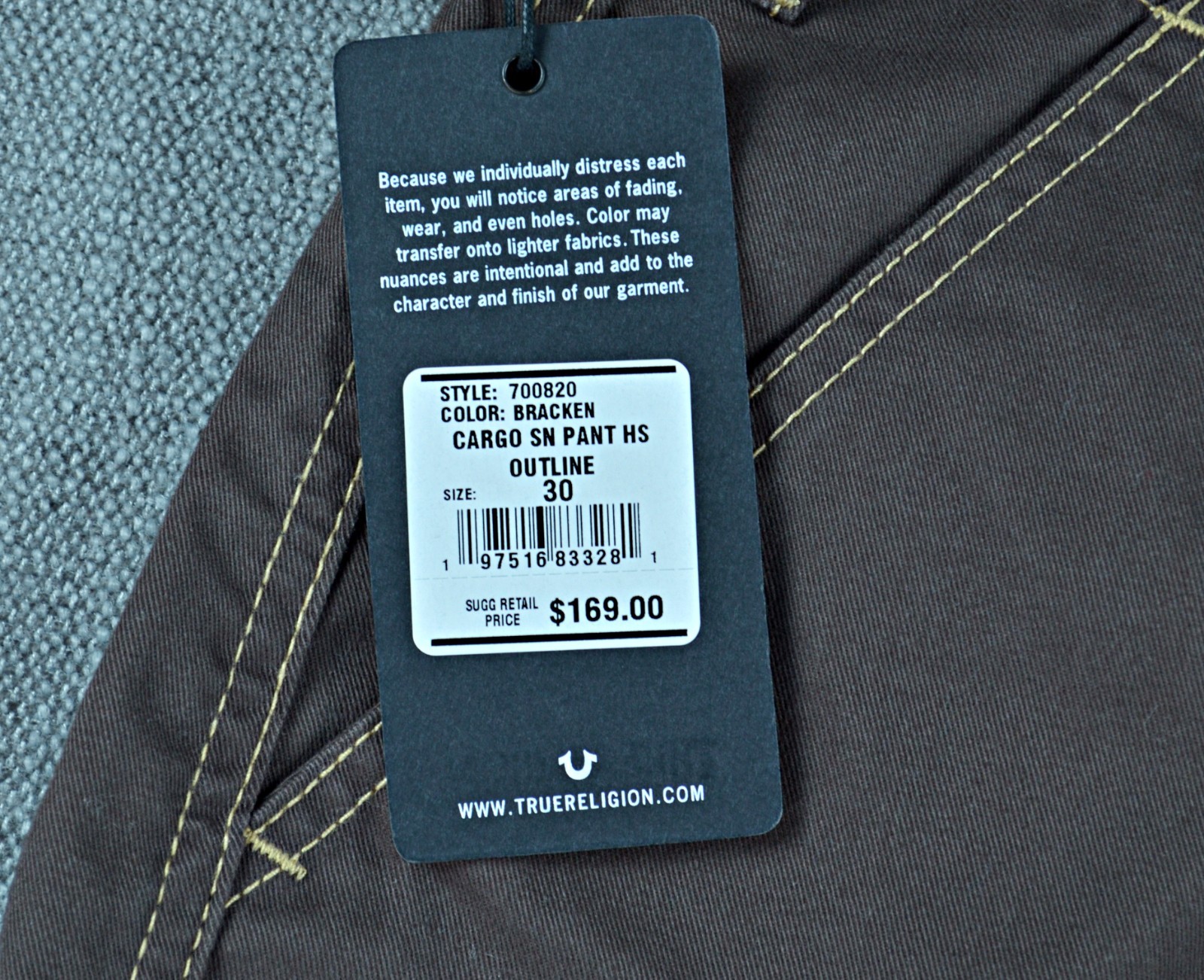 True Religion Pants Men’s 30×32 Bracken Casual Cargo Pocket Straight Leg NWT