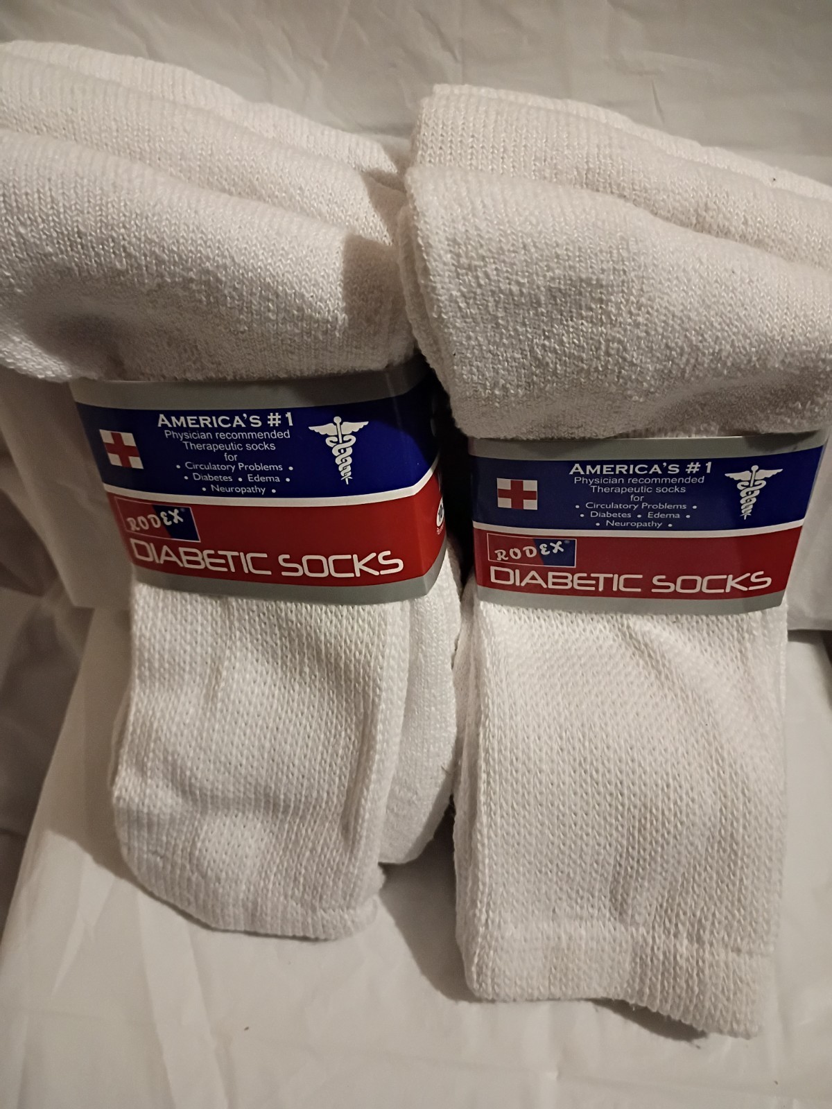 Rodex Therapeutic Cushioned Crew Socks White Men’s Size 9-11 6 pairs