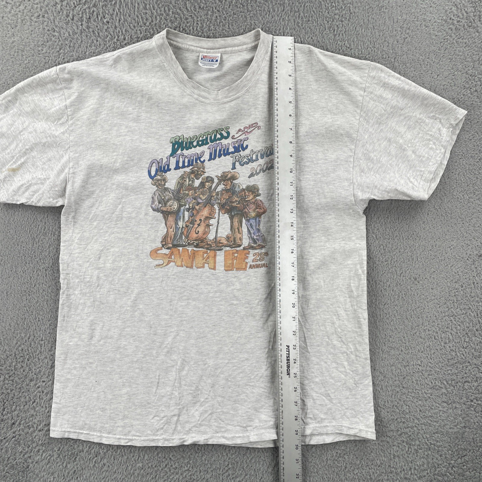 Vintage Hanes Beefy-T Men’s XL Gray T Shirt 2002 Santa Fe NM Bluegrass Festival