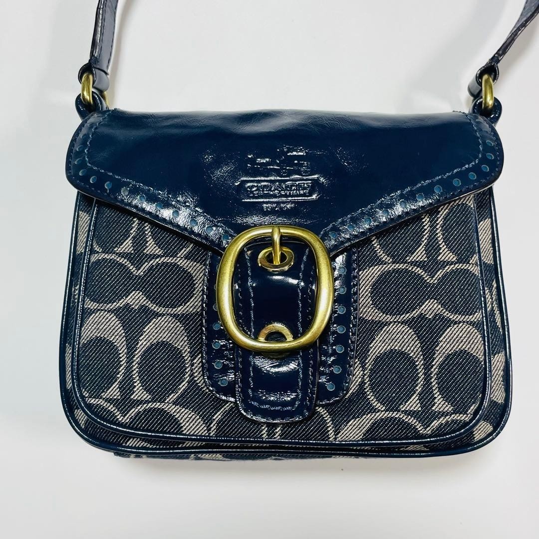 COACH Bleeker Legacy Flapbag Soho Signature Shoulder Bag Navy Denim