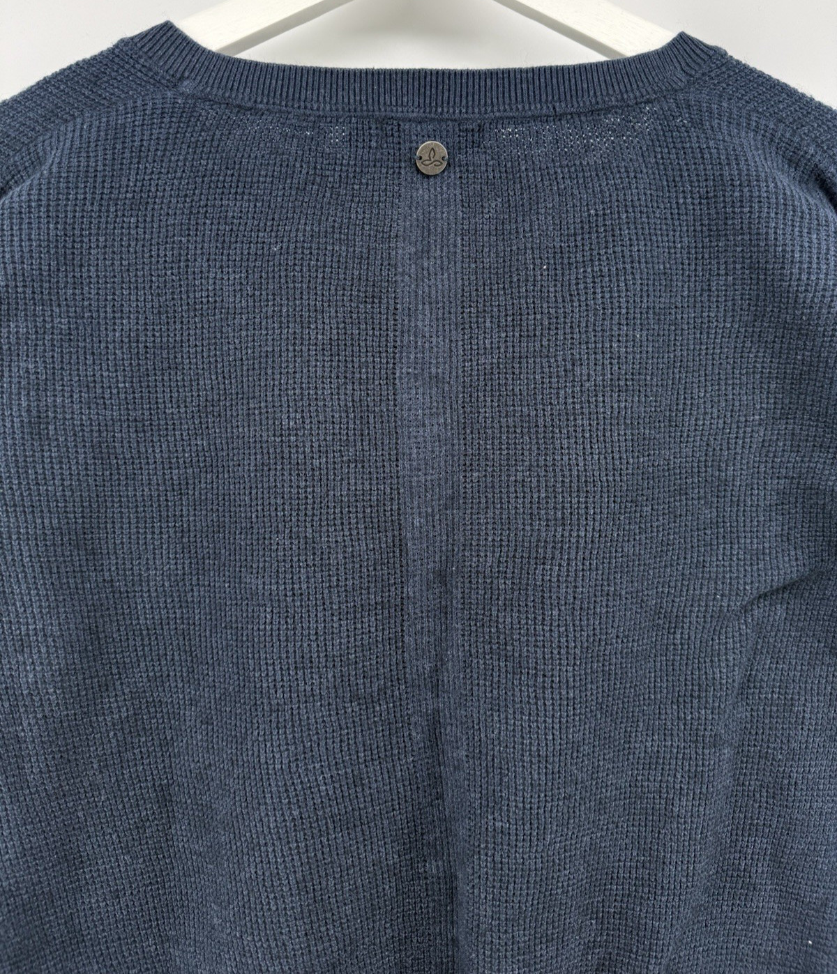 Prana Womens Medium Blue Waffle Knit Cropped V Neck Sweater Shirt