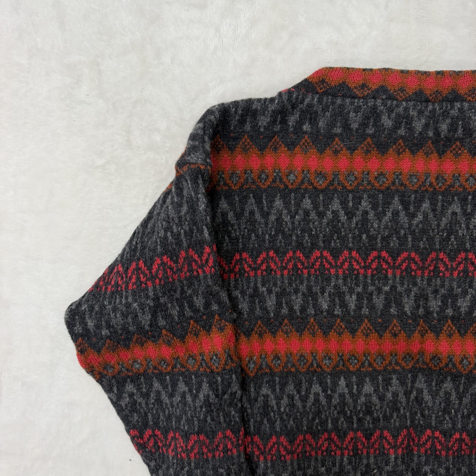 Vintage Jersey Modeller Sweater Womens Large Gray Wool Fair Isle Sweden