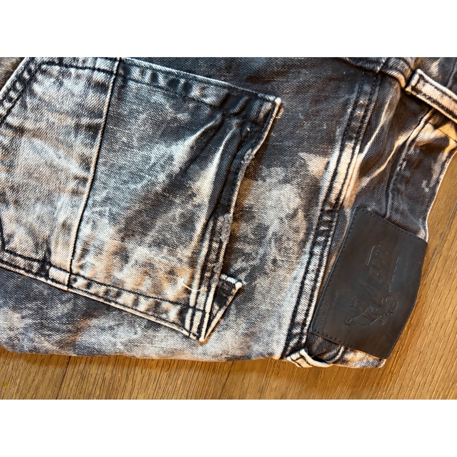 PRPS Goods & Co Mens 30 Acid Wash Black Moto Biker Denim Shorts Zipper Detail