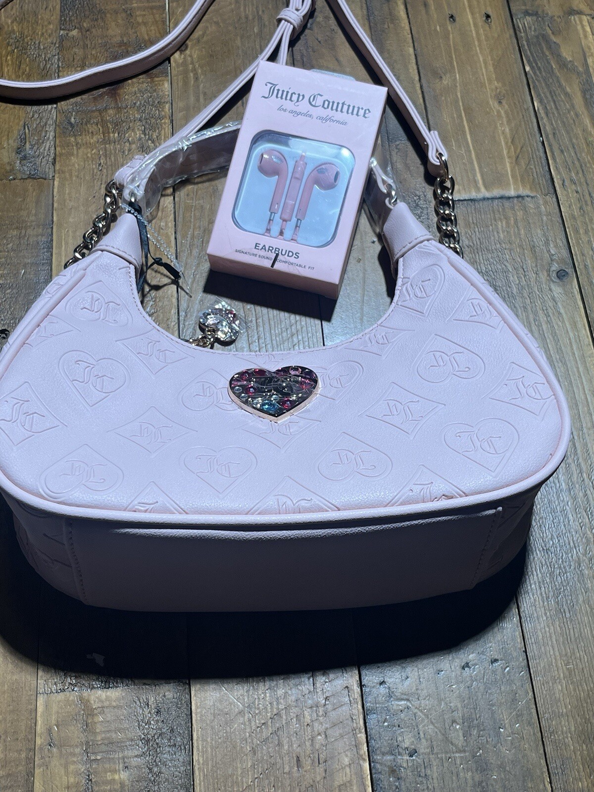 Pink Clay Glitzed Out Hobo Juicy Couture Nwt Free JC Earbuds