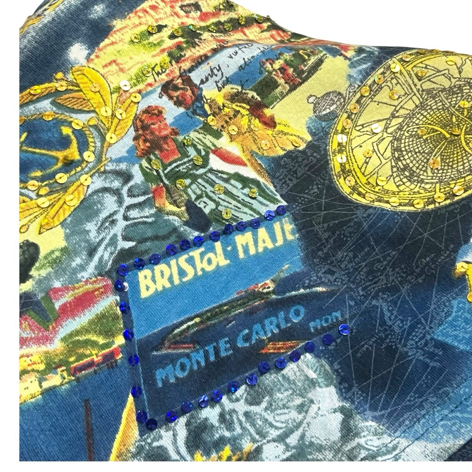 VINTAGE RETRO Y2K NAUTICAL TOP T SHIRT LONG SLEEVE ALL OVER SAILING PRINT SIZE L