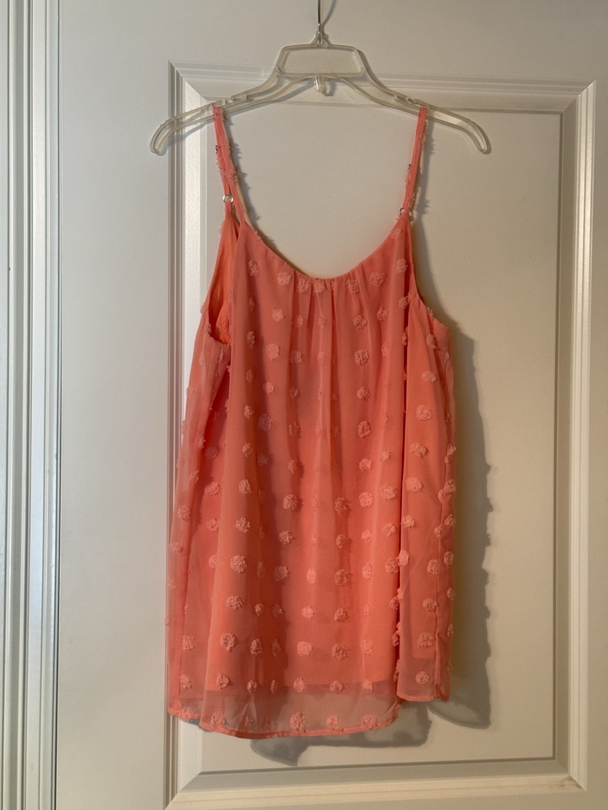 NWT HALIFE Orange Sheer Polka Dot Chiffon Spaghetti Strap Camisole Tank Women L