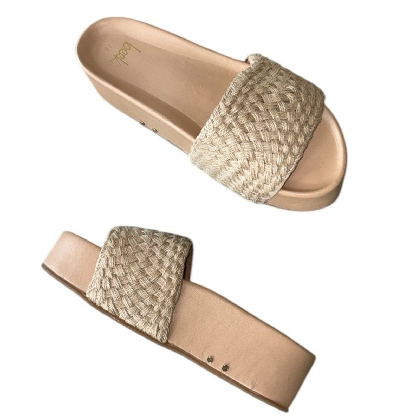 NWT RARE Beek Tan Woven Jute Leather Platform Sandals Slides – 10
