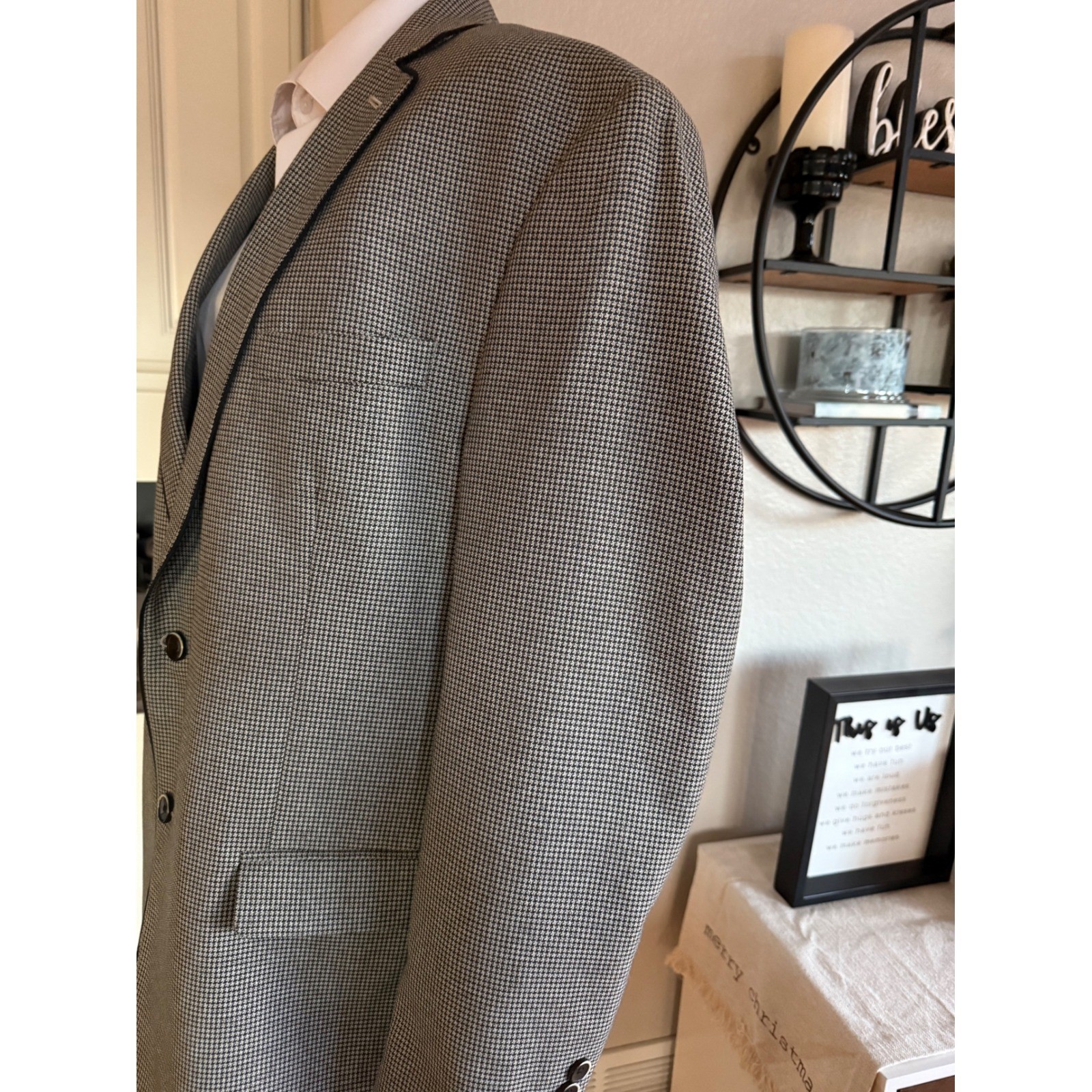 TALLIA Est 1893 Mens Houndstooth Blazer Jacket Black Gray Paisley Lined Mens XL