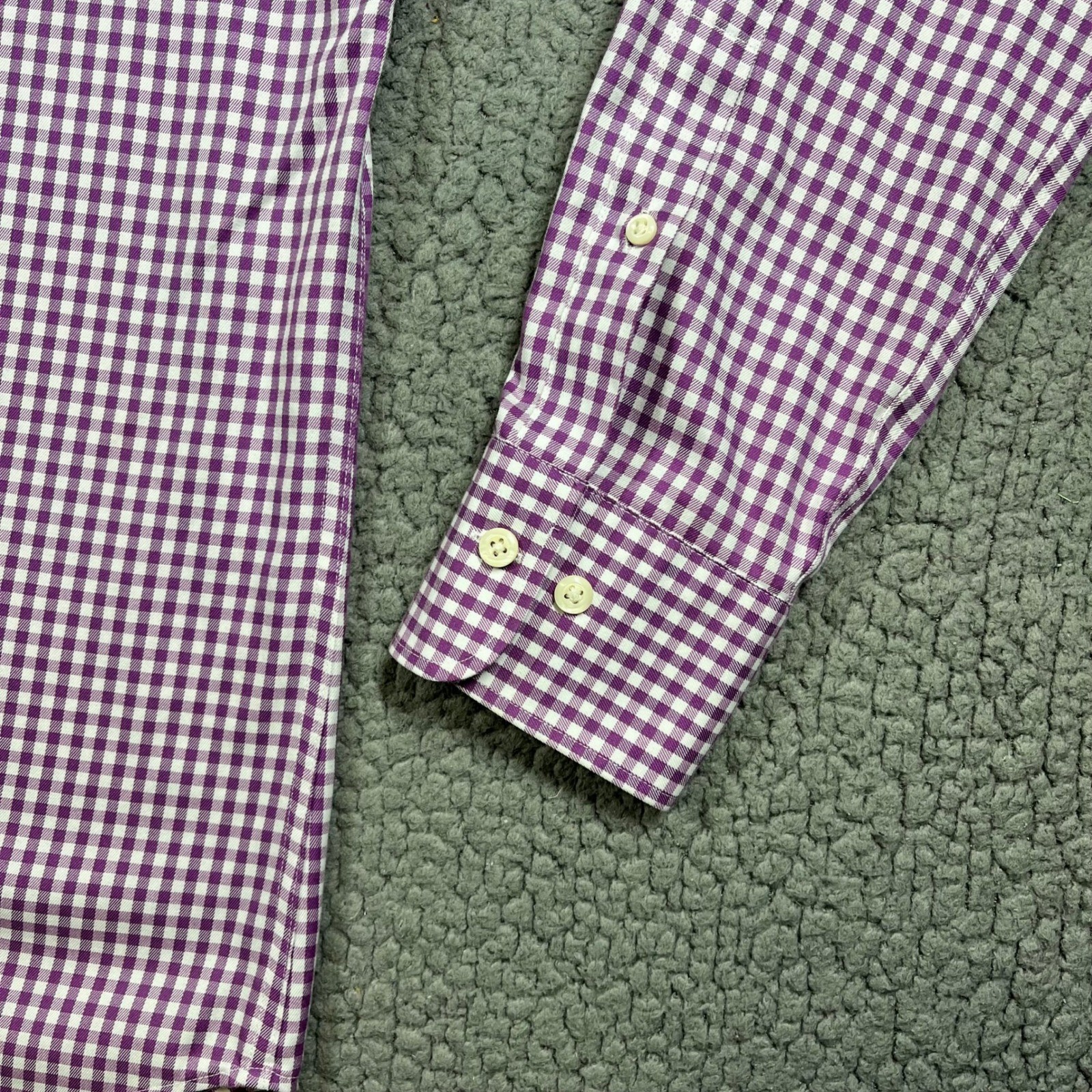 Peter Millar Nanoluxe Easy Care Mens Medium Purple Gingham Button Down Shirt