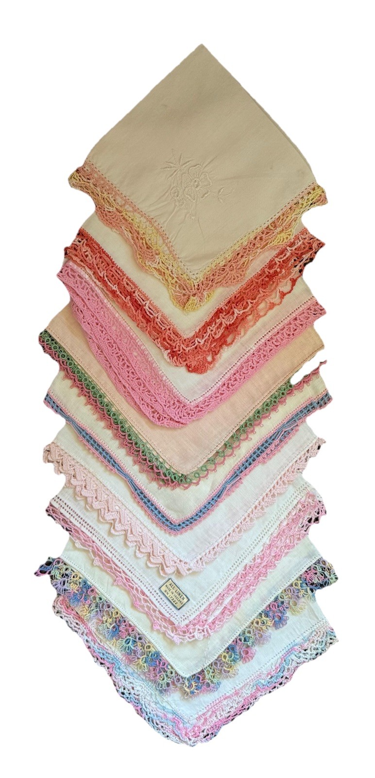 Lot of 9 Vintage Hankies Handkerchiefs Crocheted Tatting, 100% Linen ￼