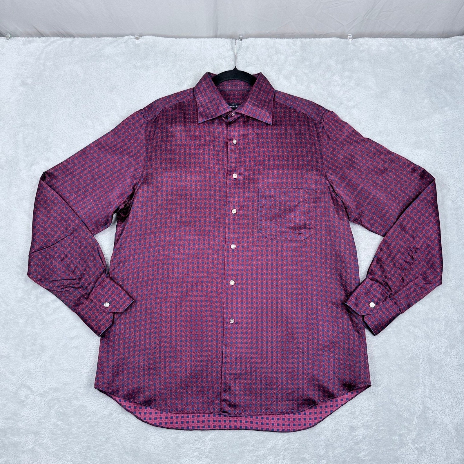 Stefano Ricci 100% Silk Button Up Shirt Mens Medium Red Blue Medallion Italy
