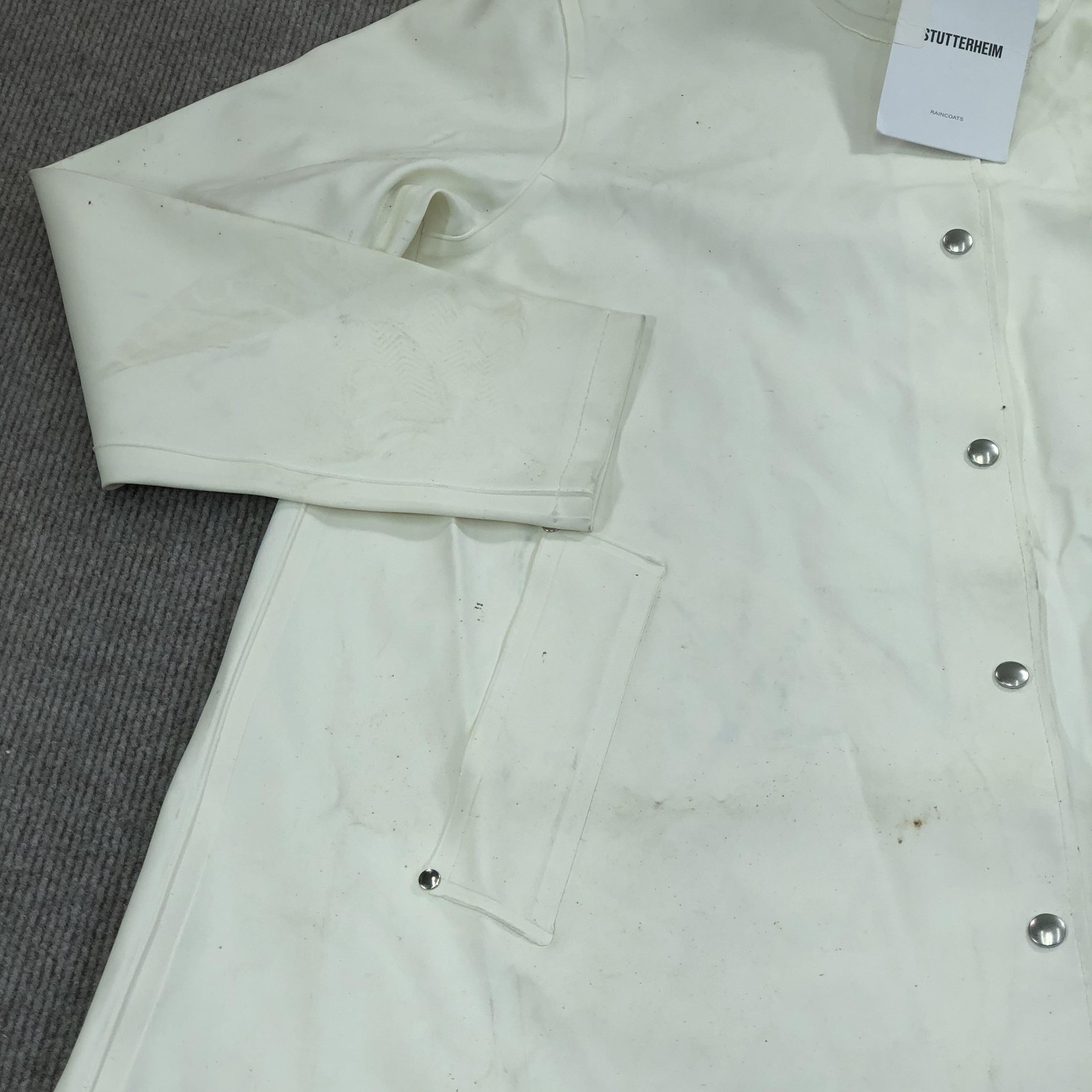 Stutterheim Mosebacke Rain Coat Womens M White Hooded Rubberized Waterproof