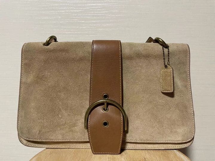 COACH Vintage Beige Suede Shoulder Bag Large A4 Business Tote 29cm 11.4in