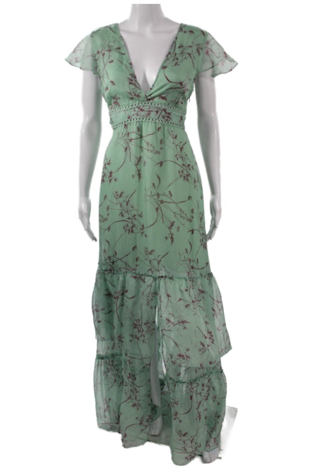 Aureta Women Maxi Dress White Cotton Floral Round Neck Sleeveless Zip Size M