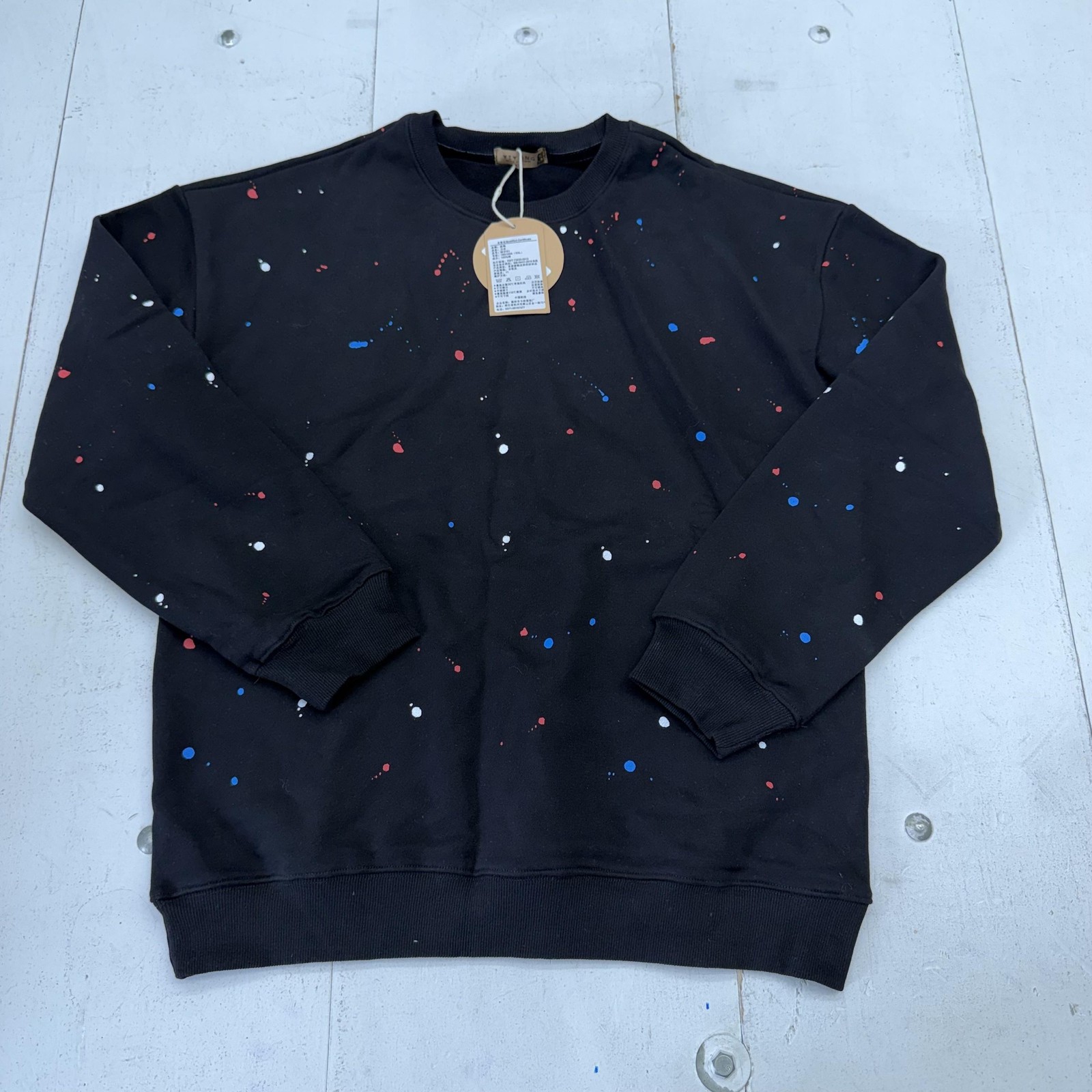YIYANG Sweatshirt Mens 2XL Black Paint Splatter Fleece Crewneck Pullover