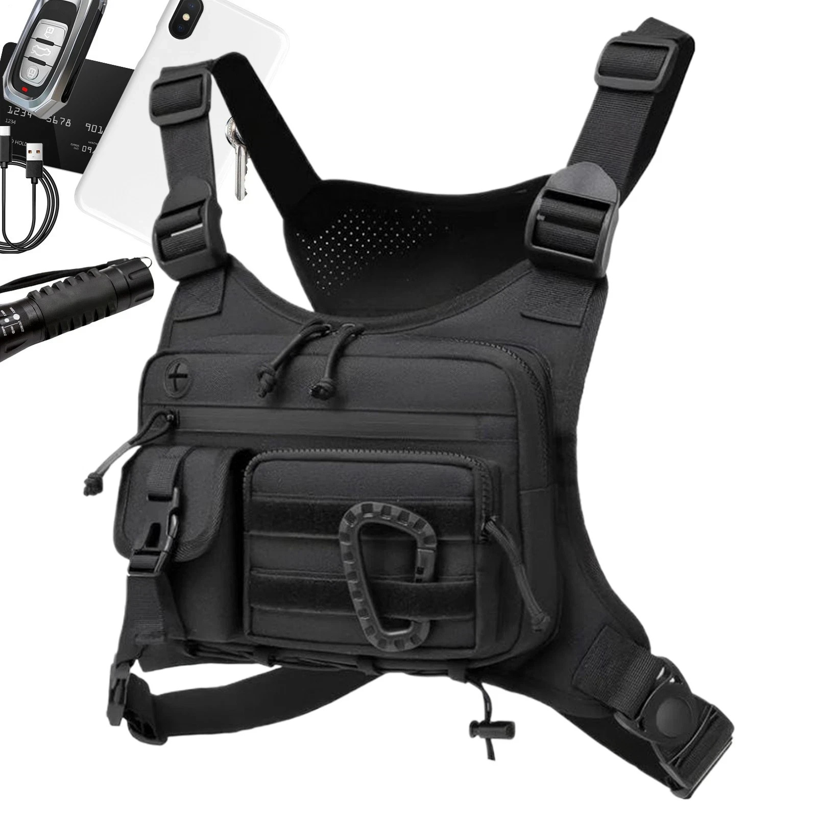 Sport Running Combat Chest Rig Bag Front Pouch Recon Kit Pack Protective Vest