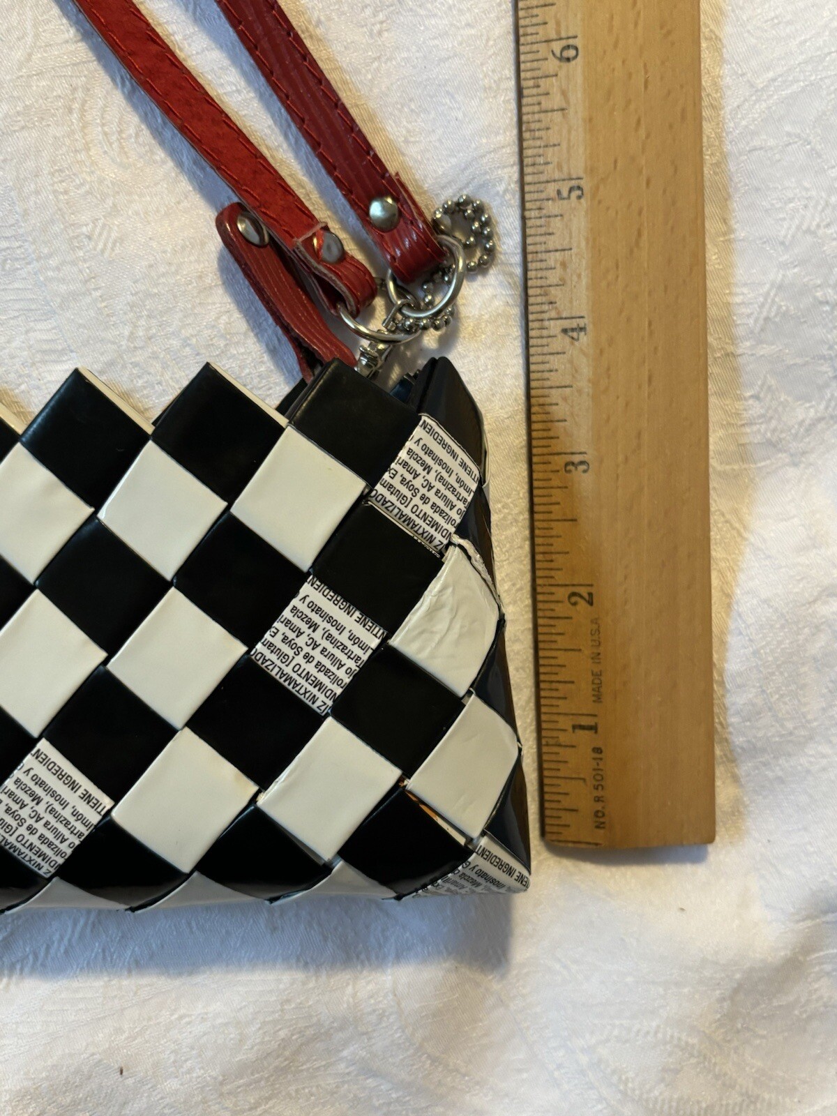 Nahui Ollin Black And White Candy Wrapper Zipper Closure Clutch Purse Bag