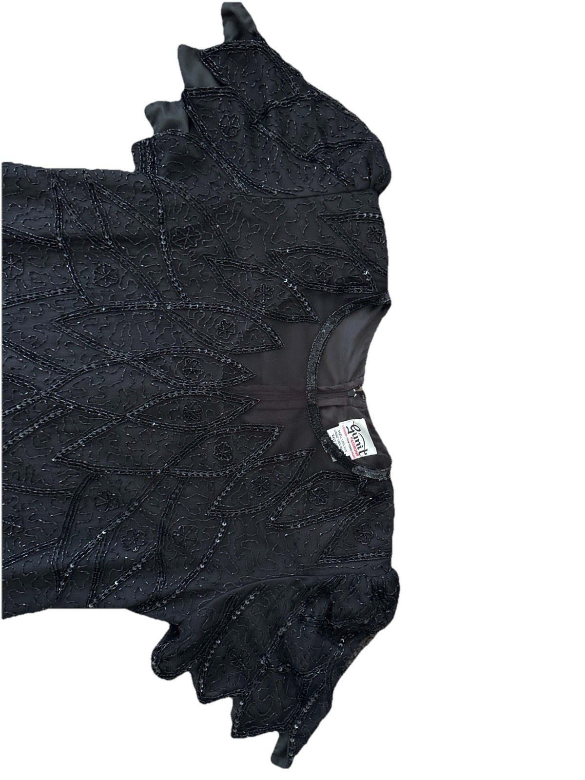 Vintage Gunit Fashions Black Beaded Sequin Blouse 1X Plus Short Sleeve