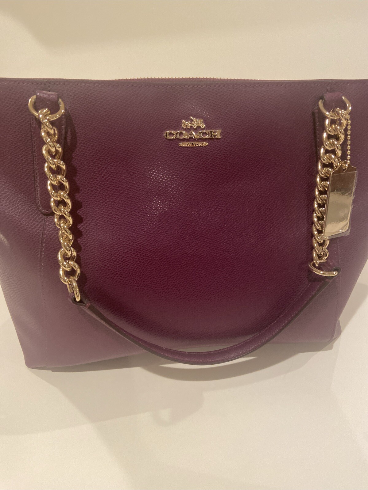 Coach Ava Chain Tote Pebble Leather Gold Chain Purple Handbag F87775 MSRP $398